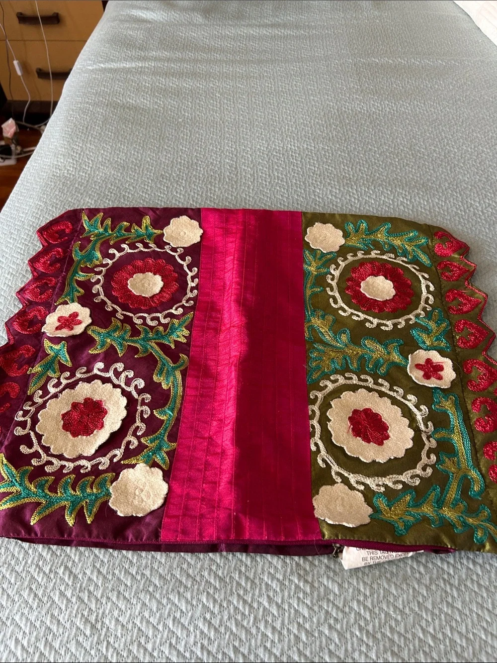 Pier 1 Magenta and Olive Embroidered Decorative Table Runner (1)